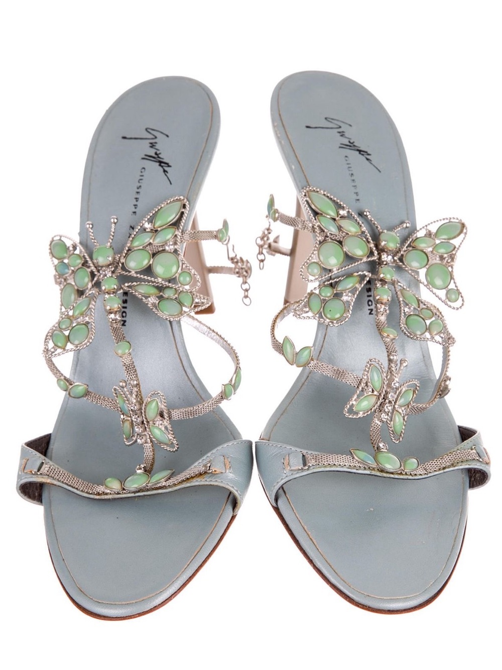 RARE Giuseppe Zanotti Mint Jeweled Butterfly Heeled Sandals Size 38.5 - Picture 4 of 5